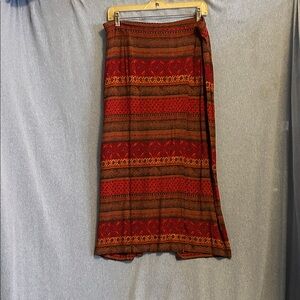 Stonebridge Bohemian mock wrap Red and Brown Patterned Skirt size 14 petite
